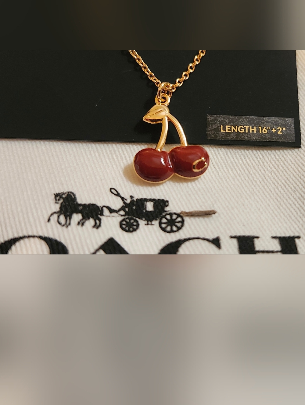 New Authentic Coach Red & Gold Cherry Pendant Necklace - Picture 6 of 6
